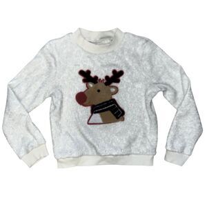 Girls Cozy White Reindeer Sweater
